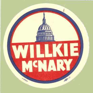 Willkie / McNary 1940 Election Sticker 5 inch