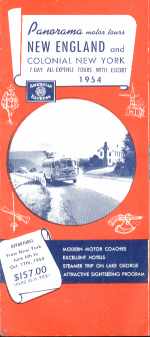 Panorama Motor Tours New England 1954 Flyer