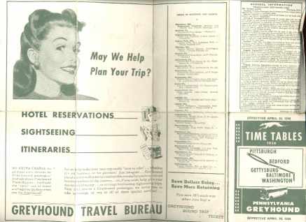 1950 Greyhound Bus Pittsburgh Time Tables