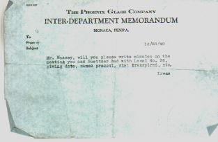 Phoenix Glass Co Inter Dept Memo 1940