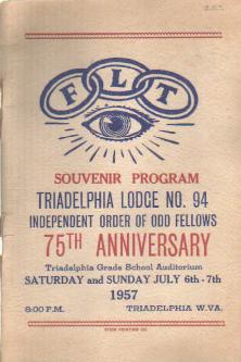 Odd Fellows 75 Anniv Program Tridelphia 1957 Odd Fellows 75 Anniv Program Tridelphia 1957