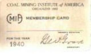 1940 Coal Mining Inst Membership Card unsignd