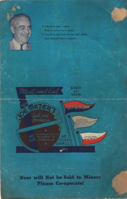 Joe Mazers Grill & Barbecue 1950s Menu