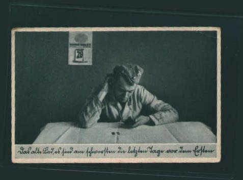 German Postcard from WWII- Solider At Desk!