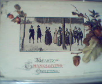 Thanksgiving Card with Pilgrim Scene-Color!