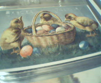 Easter Greetings Chicks on Silver Background