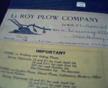 LeRoy Plow Company Bill Head!