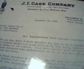 J.I. Case Company Official Letter from 11/50