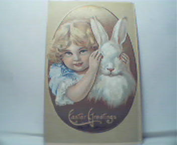 Easter Greetings Girl and White Rabbit!