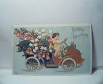 Birthday Greetings-Naked Cherub Driving Car!