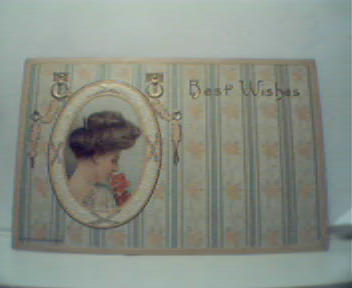 Best Wishes Card with Woman Smelling Rose!