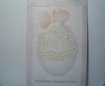 Easter Greetings Cherub Coming out of Egg!
