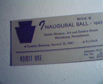 Ticket from Inagural Ball of Zembo Mosque,PA