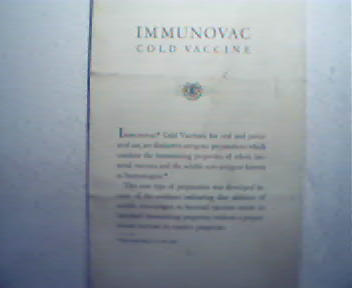 Immunovac Cold Vaccine from Parke Davis!