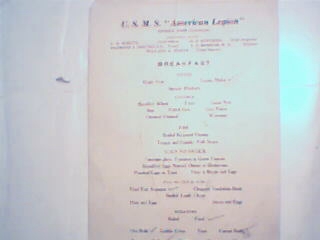 USMS AMERICAN LEGION  Breakfast Menu c1924!