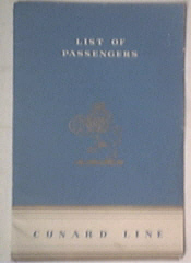 1951 Cunard White Star Queen Elizabeth Passengers List