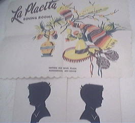 1950's La Placite Restrauant Place Mat and 2 Silhouette