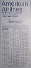1992 AMERICAN AIRLINES Pennsylvania Timetable