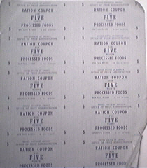 Sheet of 10 United States  Ration Coupon for 5 points