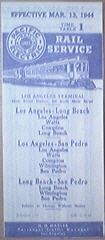 Pacific Electric Rail Service Los Angele TimeTable 1944