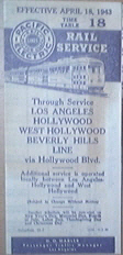 Pacific Electric Rail Service Hollywood Time Table 1943