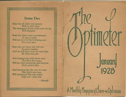 THE OPTIMETER JAN 1928 Mag. of Cheer & Optimism