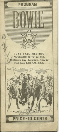 Bowie  Horse Track Program Nov.13 to 27,1948