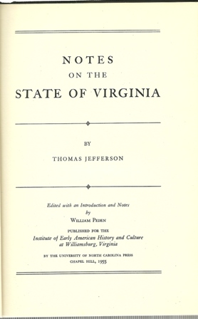 Notes on the State of Virginia by Thomas Jefferson1955