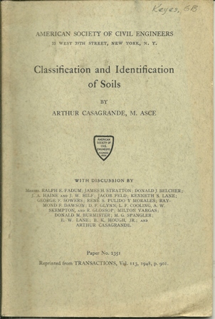 CLASSIF. & INDENT. OF SOIL ASCE 1947 BOOKLET