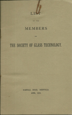 SOCIETY OF GLASS TECH. LIST OF MEMBERS JUNE,1923