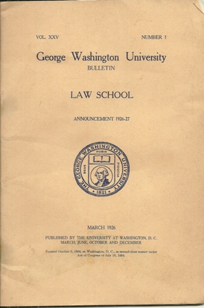 GEORGE WASHINGTON U. BULLETIN LAW SCHOOL 1926.