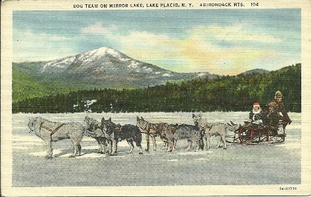 POSTCARD OF A DOG TEAM,MIRROR LAKE 1955