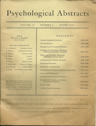 PSYCHOLOGICAL ABSTRACTS AUGUST 1945