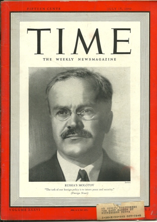 TIME MAGAZINE JULY 15,1940 RUSSIA'S MOLOTOV COVER
