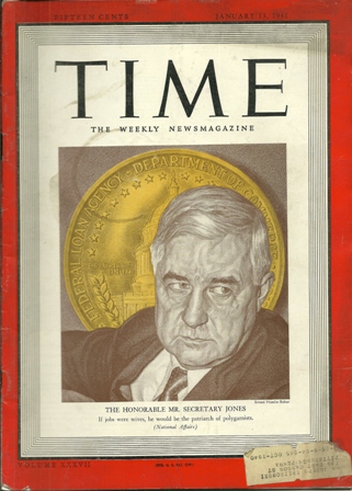 TIME MAGAZINE JAN.13,1941 SECRETAY JONES COVER TIME MAGAZINE JAN.13,1941 SECRETAY JONES COVER