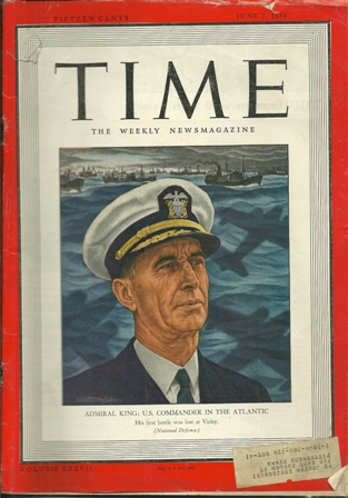 TIME MAGAZINE JUNE 2,1941 ADM. KING OF ATLANTIC COVER TIME MAGAZINE JUNE 2,1941 ADM. KING OF ATLANTIC COVER