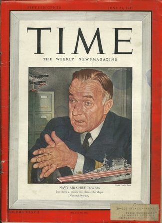 TIME MAGAZINE JUNE 23,1941 NAVY'S TOWERS COVER TIME MAGAZINE JUNE 23,1941 NAVY'S TOWERS COVER