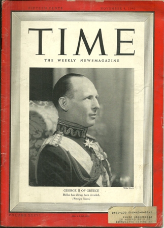 TIME MAGAZINE NOV 4,1940 GEORGE II OF GREECE COVER