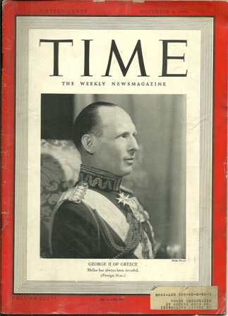 TIME MAGAZINE NOV 4,1940 GEORGE II OF GREECE COVER TIME MAGAZINE NOV 4,1940 GEORGE II OF GREECE COVER