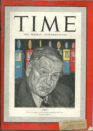 TIME MAGAZINE SEP 15,1941 ICKES COVER TIME MAGAZINE SEP 15,1941 ICKES COVER