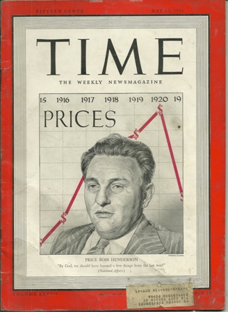 TIME MAGAZINE MAY 12,1941 PRICE BOSS HENDERSON COVER TIME MAGAZINE MAY 12,1941 PRICE BOSS HENDERSON COVER