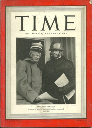 TIME MAGAZINE APR 29,1941 SWEDEN'S DYNASTY COVER TIME MAGAZINE APR 29,1941 SWEDEN'S DYNASTY COVER