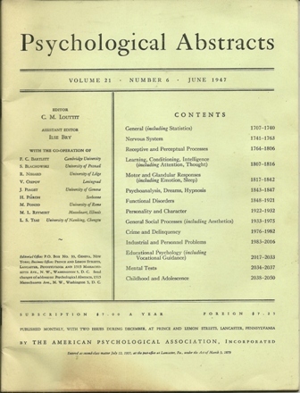 PSYCHOLOGICAL ABSTRACTS JUNE, 1947 PSYCHOLOGICAL ABSTRACTS JUNE, 1947