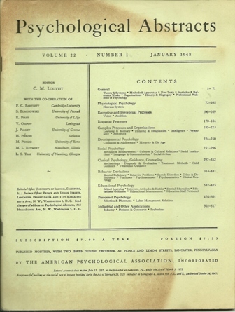 PSYCHOLOGICAL ABSTRACTS JANUARY, 1948