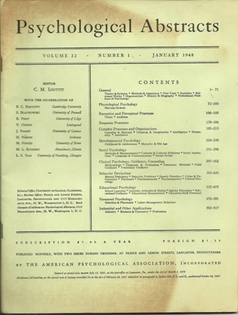PSYCHOLOGICAL ABSTRACTS JANUARY, 1948 PSYCHOLOGICAL ABSTRACTS JANUARY, 1948