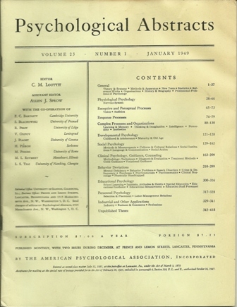 PSYCHOLOGICAL ABSTRACTS JANUARY, 1949 PSYCHOLOGICAL ABSTRACTS JANUARY, 1949