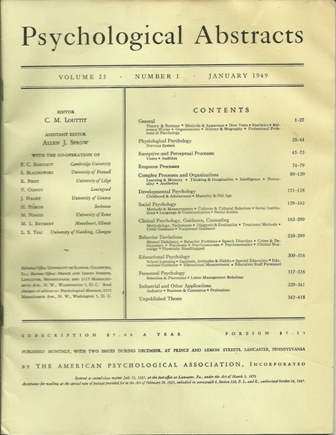 PSYCHOLOGICAL ABSTRACTS JANUARY, 1949