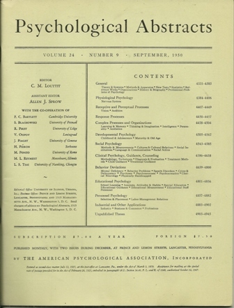 PSYCHOLOGICAL ABSTRACTS SEPTEMBER, 1950 PSYCHOLOGICAL ABSTRACTS SEPTEMBER, 1950