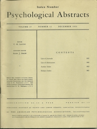 PSYCHOLOGICAL ABSTRACTS DECEMBER, 1953