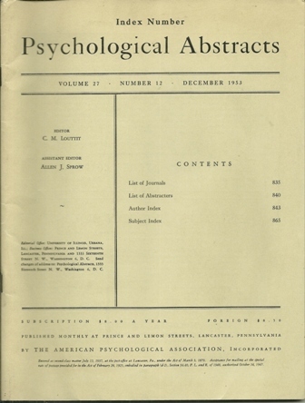 PSYCHOLOGICAL ABSTRACTS DECEMBER, 1953 PSYCHOLOGICAL ABSTRACTS DECEMBER, 1953